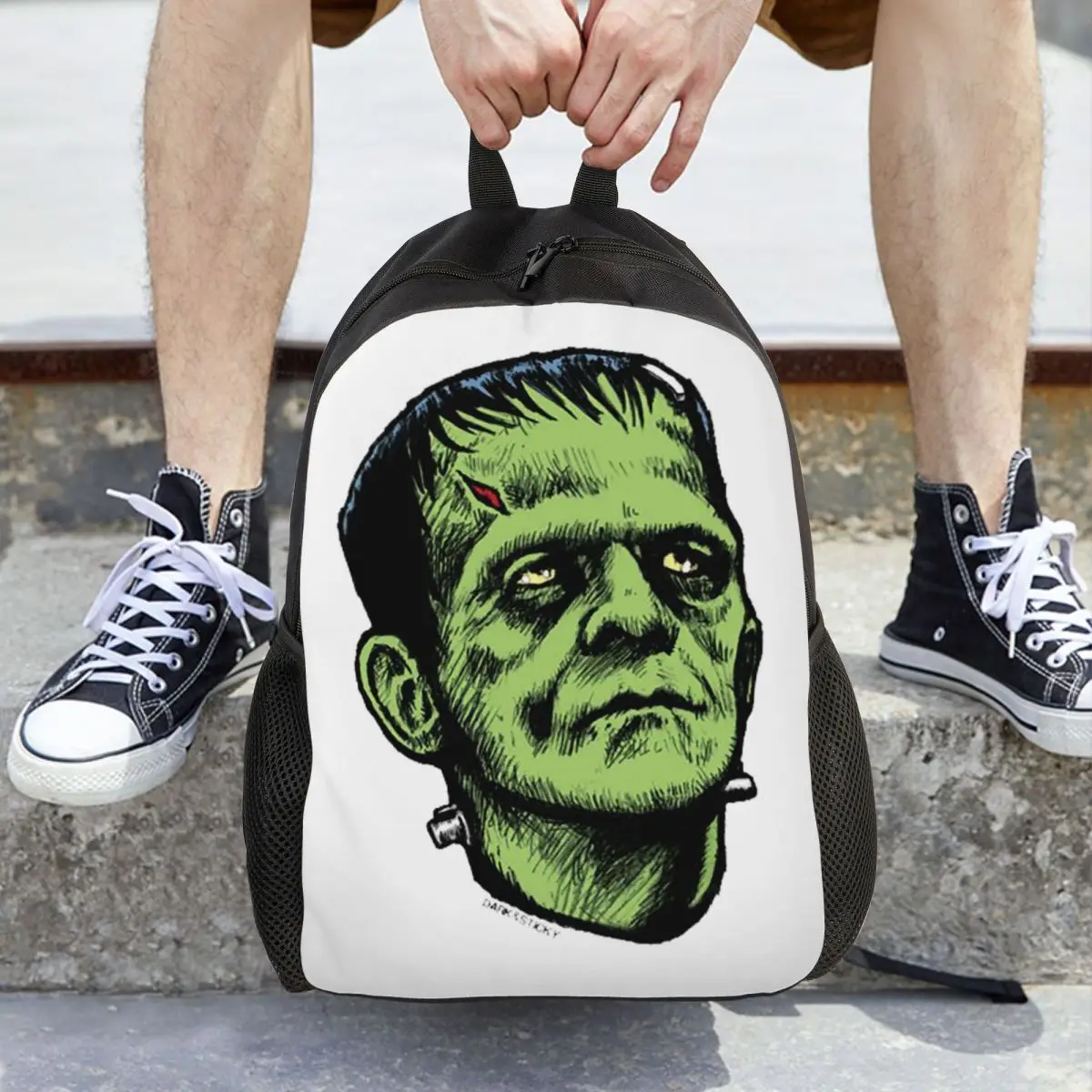 Frankenstein Green Monster Print Backpack Daypack Large Capacity Children BookBag School Bag Shoulder Bags for Men Women