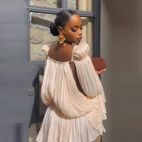 Satin Off Shoulder Pleated Mini Dress for Women Fashion Puff Sleeve  Cinched Waist Prom Party Skirt 2026 NEW Summer Lady Dresses - Image 4