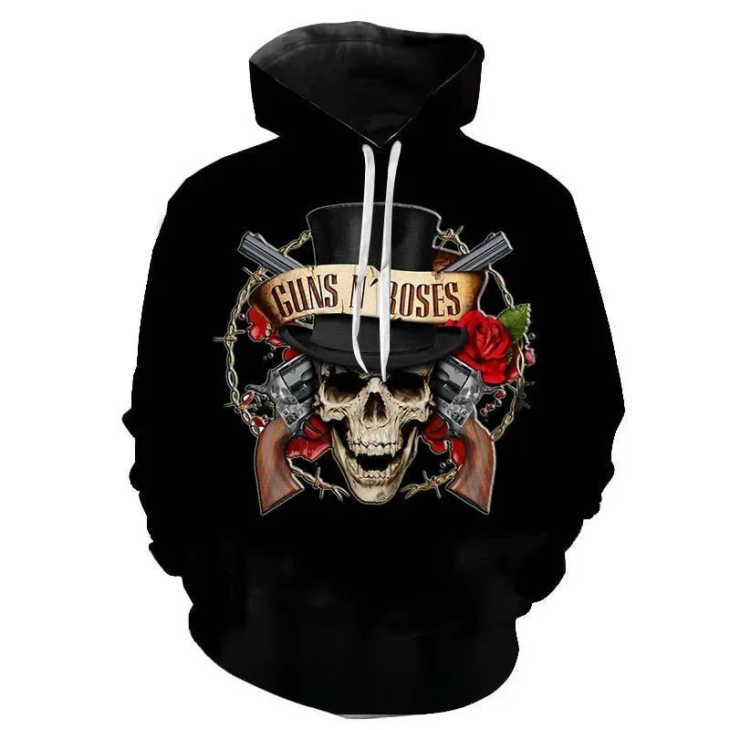 2024 Autumn Guns N Roses 3D Print Hoodies  Men Fashion Casual Sweatshirts Oversized Hoodie Men’ s Pullovers Tracksuit Clothing