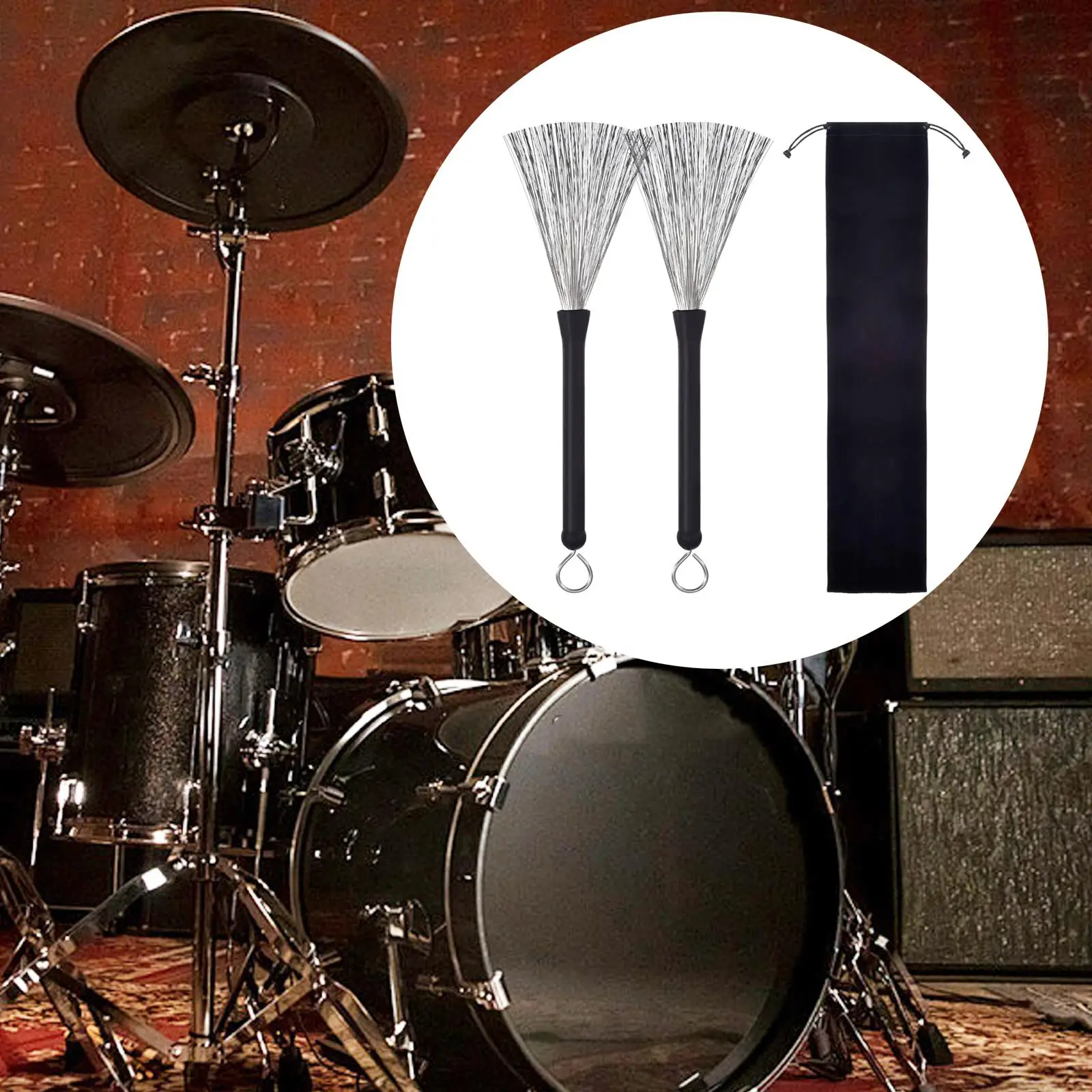 2Pcs Retractable Wire Brushes Drum Brushes,Portable, Drum Sticks Brush with Comfortable Rubber Handles for Band Country Music