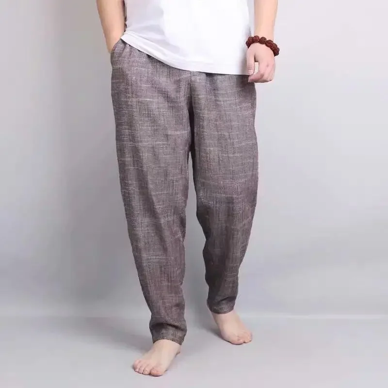 Trousers Male Loose Wrinkle Wide Men's Casual Pants Linen Brown Trend Fashion Harajuku New in Y2k Cotton Stylish Korean Style