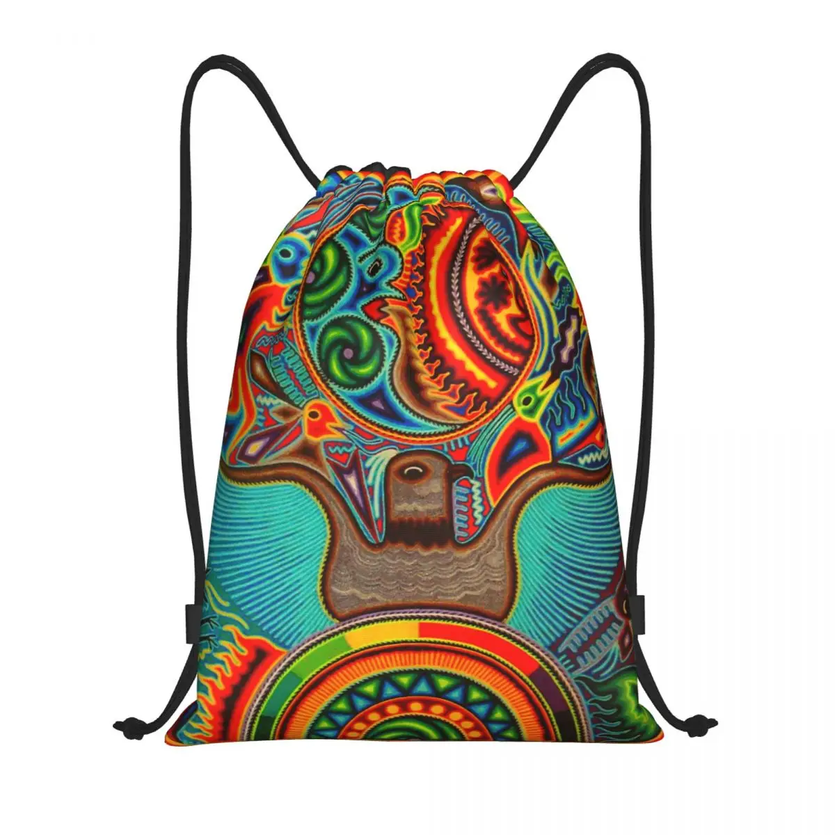 

Mexican Colorful Huichol Drawstring Backpack Women Men Sport Gym Sackpack Foldable Shopping Bag Sack