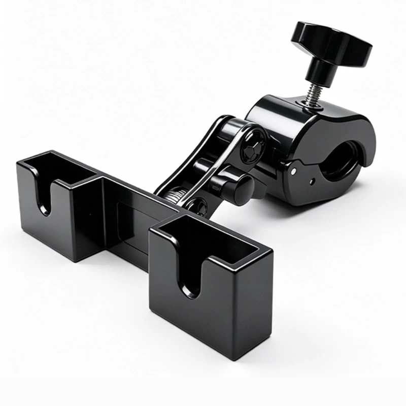 Motorcycle Bar Radio Mount with 360 Degree Ball Joint and Two Slot Holder for Handheld Radio or Speaker Unit Road Support