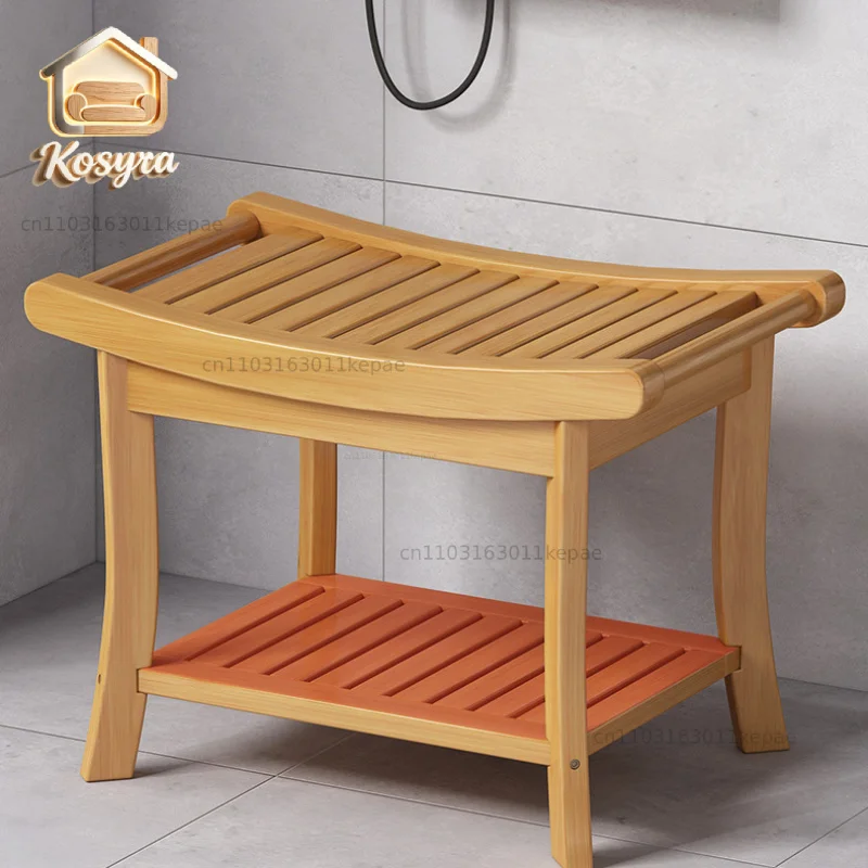 Solid Wood Waterproof Anti-Slip Bath Stool Shower Seat for Elderly Mold Resistant Foot Rest And Shoe Changing Bench