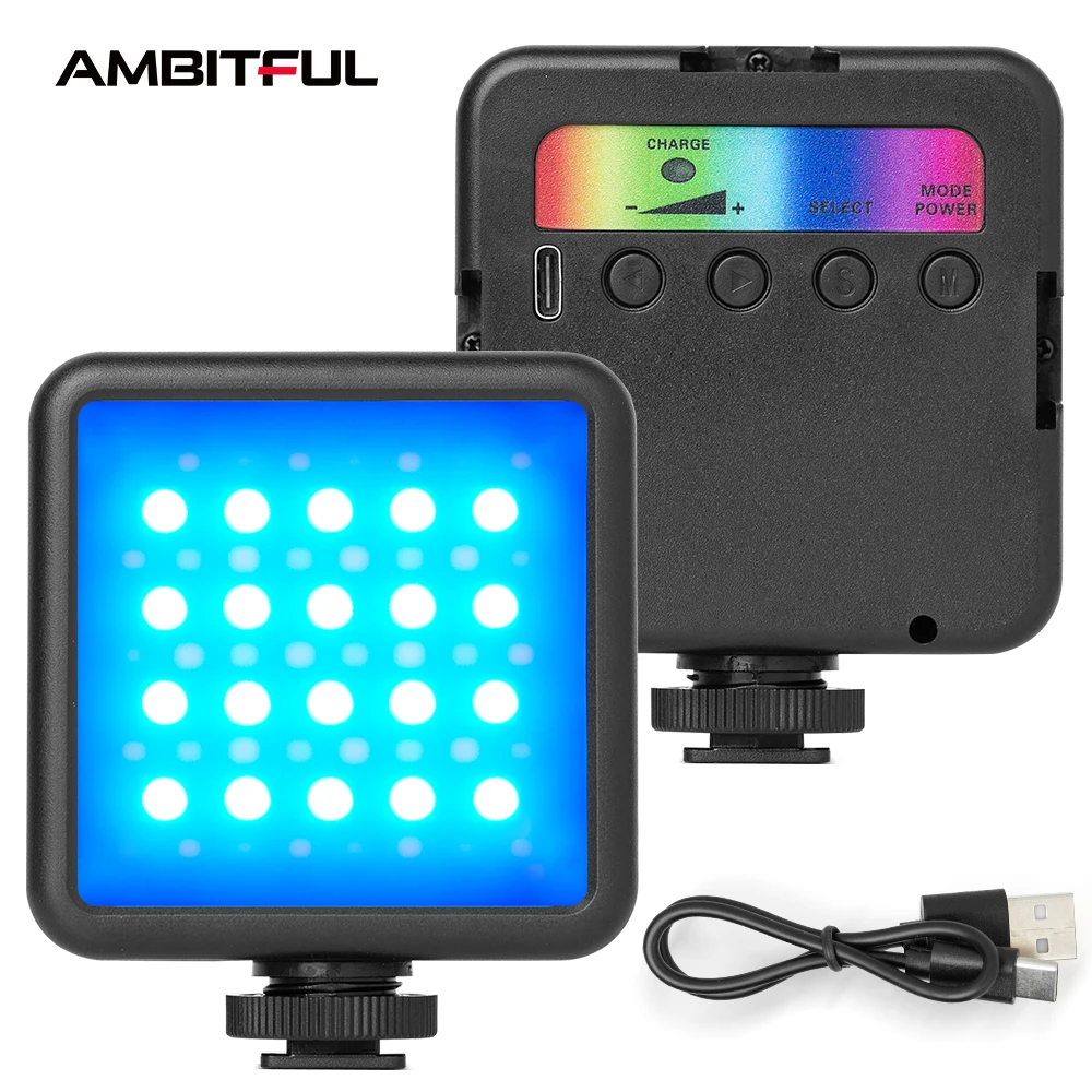 Ambitful RGB أضواء الفيديو كاميرا LED صغيرة ضوء 1800mAh قابلة للشحن LED لوحة مصباح صور فيديو الإضاءة ل يوتيوب تيك توك