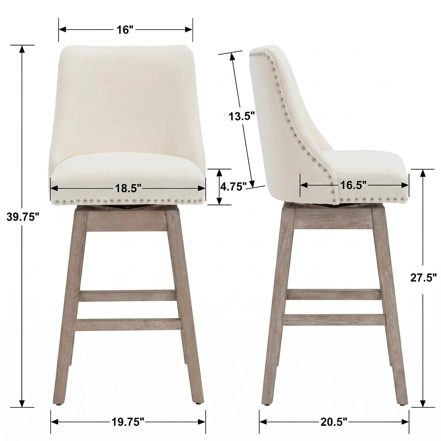 Mid-Century Swivel Bar Stool Set Of 2 27 Inch Counter Height Wood Legs Linen Fabric Kitchen Island Home Bar Cream, Customized