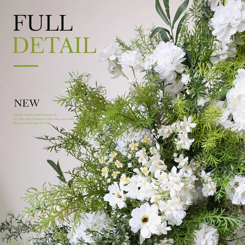 صف زهرة فاخرة مع الإطار ، ديكور قوس الزفاف ، ترتيب الزهور ، ديكور الدعامة الحدث ، الوردي الأبيض ، ورقة النباتات الخضراء ، قوس #4