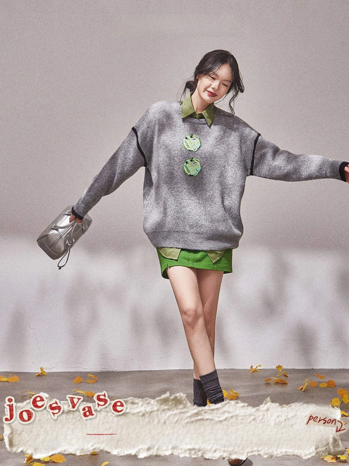 

Loose Women's ey Sweater Jia with Flower Vase ×LAB Autumn New Sle Outerwear Long Sve round Ne Warm Thermal Top