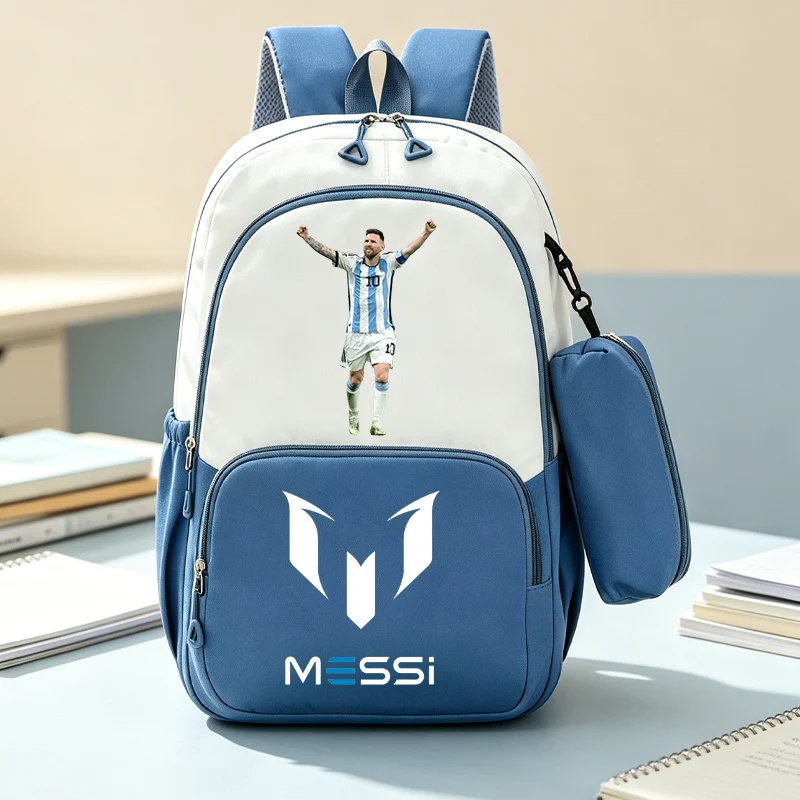 2PCS Football Superstar Messi Backpack Pencil Case for Student Teenager Book Bags Rucksack Travel Backpack Mochila Escolar gift image 5
