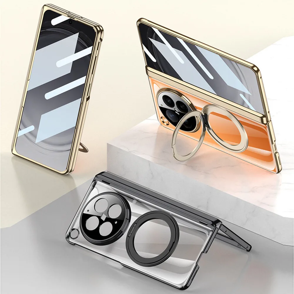 

Magnetic Case for OPPO Find N6 with Ring Holder Kickstand Built-in Screen Protector Hinge Protection Full Coverage