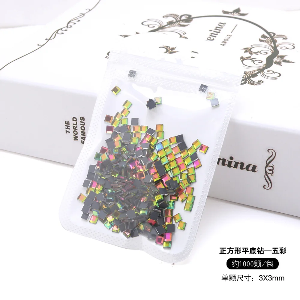 600/1000/1728PCS Glitter Flatback Round Diamonds Mirror Square Rectangle Jewelry Acrylic Nail Art Rhinestones Manicure Charms