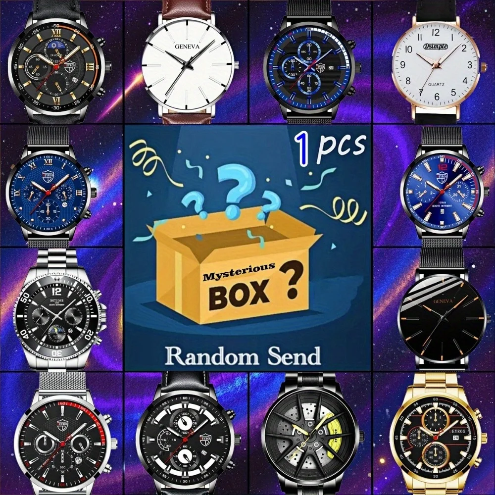 

Mystery Box, случайный 1, модные мужские кварцевые часы, случайная доставка, кварцевый механизм, различные праздники, чтобы отправить семью