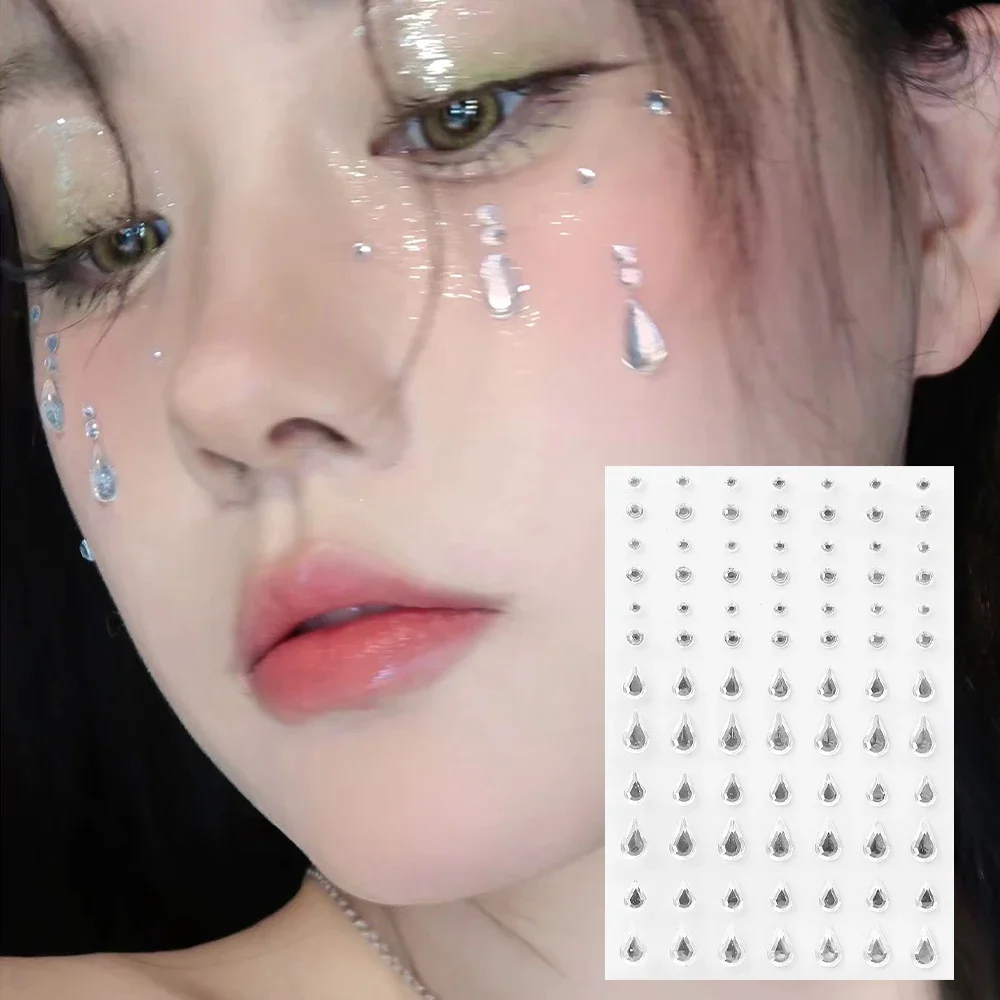 Water-drop Diamond Pearl Stickers Transparent Tears Rhinestone Temporary Tattoo Sticker Self Adhesive DIY Festivals Party Makeup