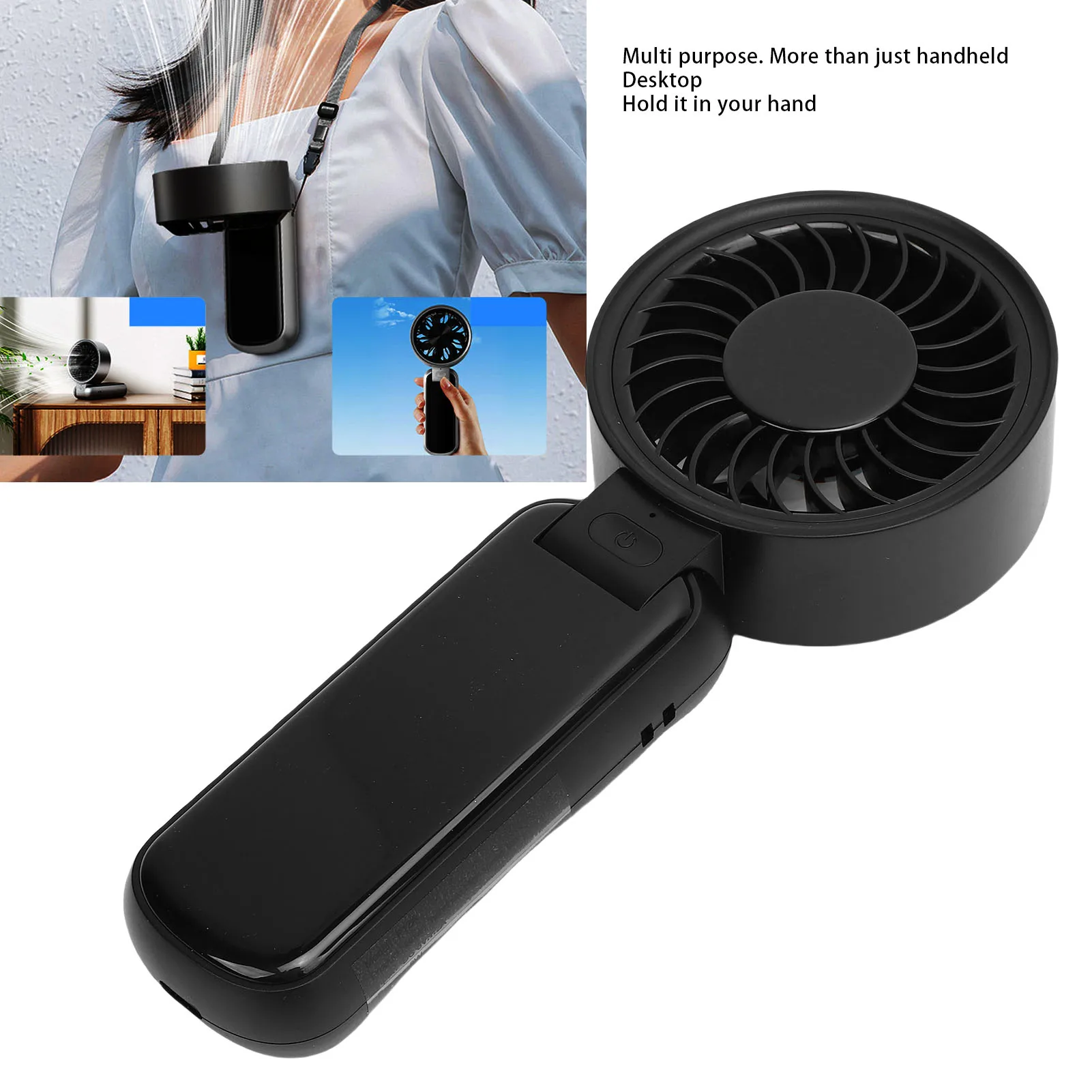 مروحة تربو محمولة باليد عالية السرعة USB قابلة لإعادة الشحن ومروحة شخصية قابلة للطي مع حزام للرقبة للاستخدام في الهواء الطلق