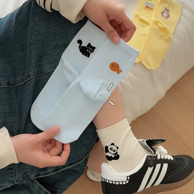 

4 Pairs Ladies' Socks For Girl Wholesale Cartoon Cute Funny Comfort Sweet Set Korean Kawaii Verstaile High Quality Cotton Socks