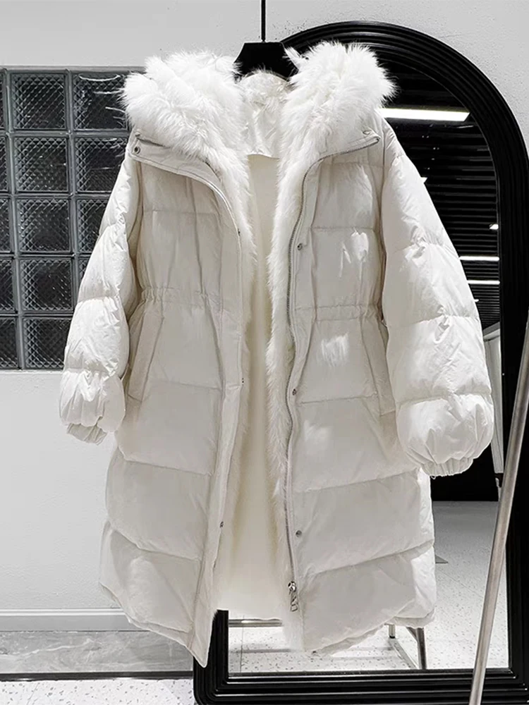 Women\'s White Faux Fur Parka Coat Warm Thicken Overcoat Harajuku Vintage Padded Coats 2000s Fashion Clothes 2024 Winter Autumn