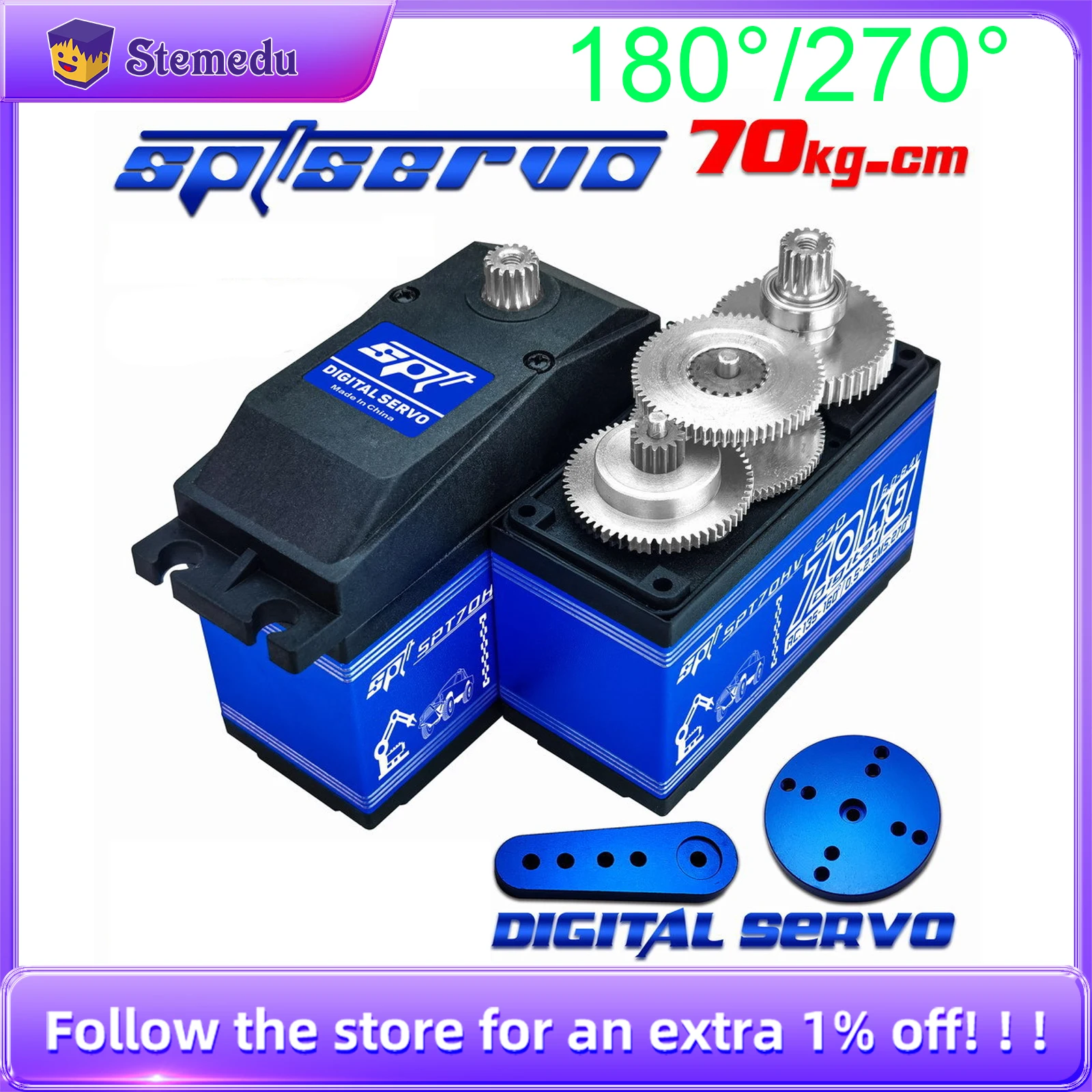 SPT70HV 70kg 180/270度メタルギア高速大トルクデジタルサーボ 1:5 X-MAXX KRATON Baja RCカー ロボットアームサーボ用