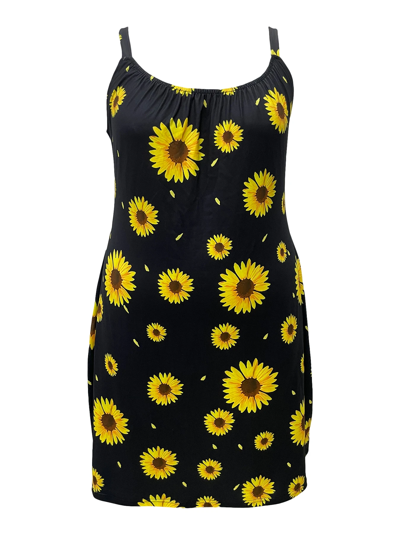 Plus Size Flower Print Strapless Dress Spring Summer Casual Sleeveless Round Neck Dress Women\'s Plus Size Clothing