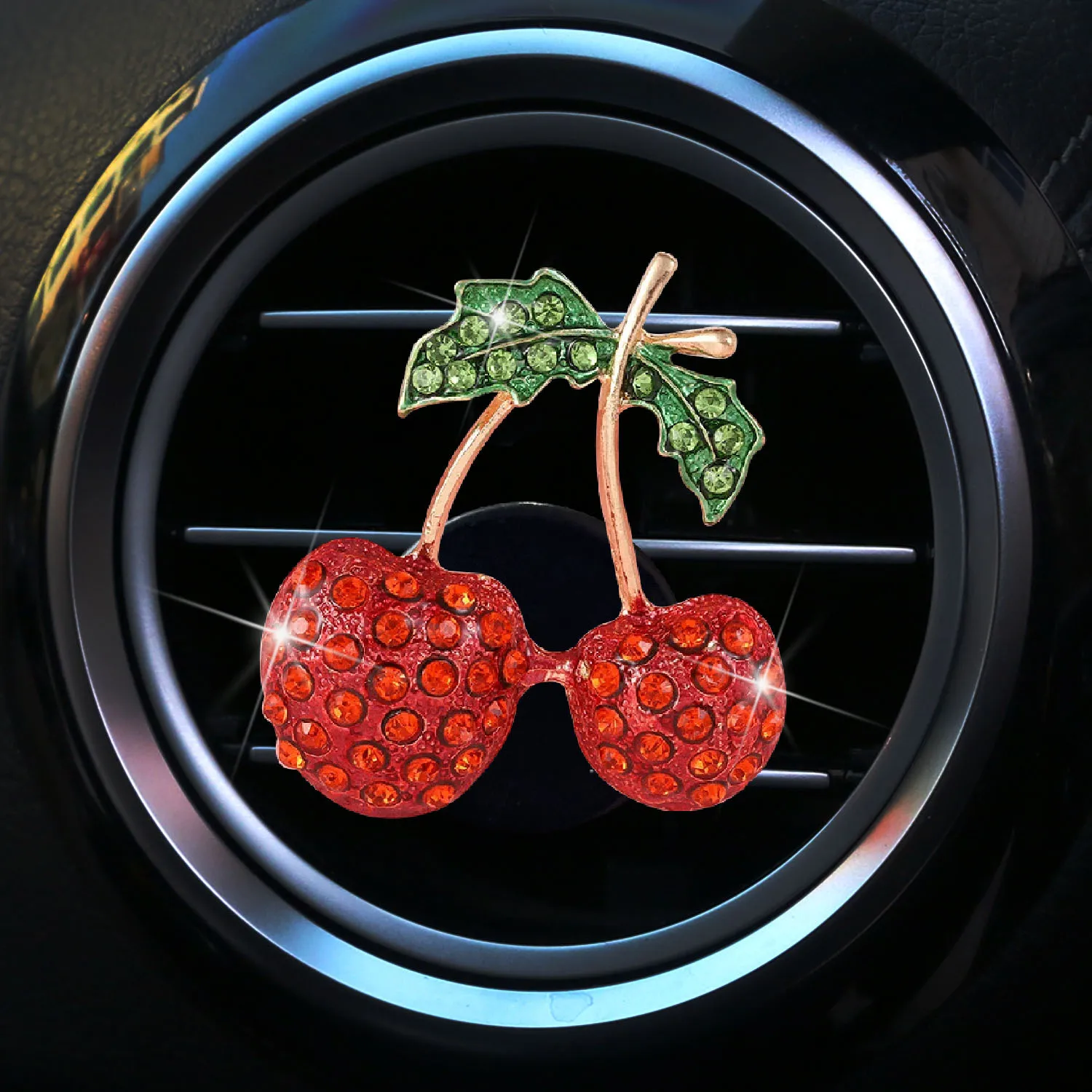 1Pcs Rhinestone Cherry Car Vent Clip - Cute Fruit-Shaped Air Freshener for Car AC Outlet, Aromatic Ornament for Vehicle Interior