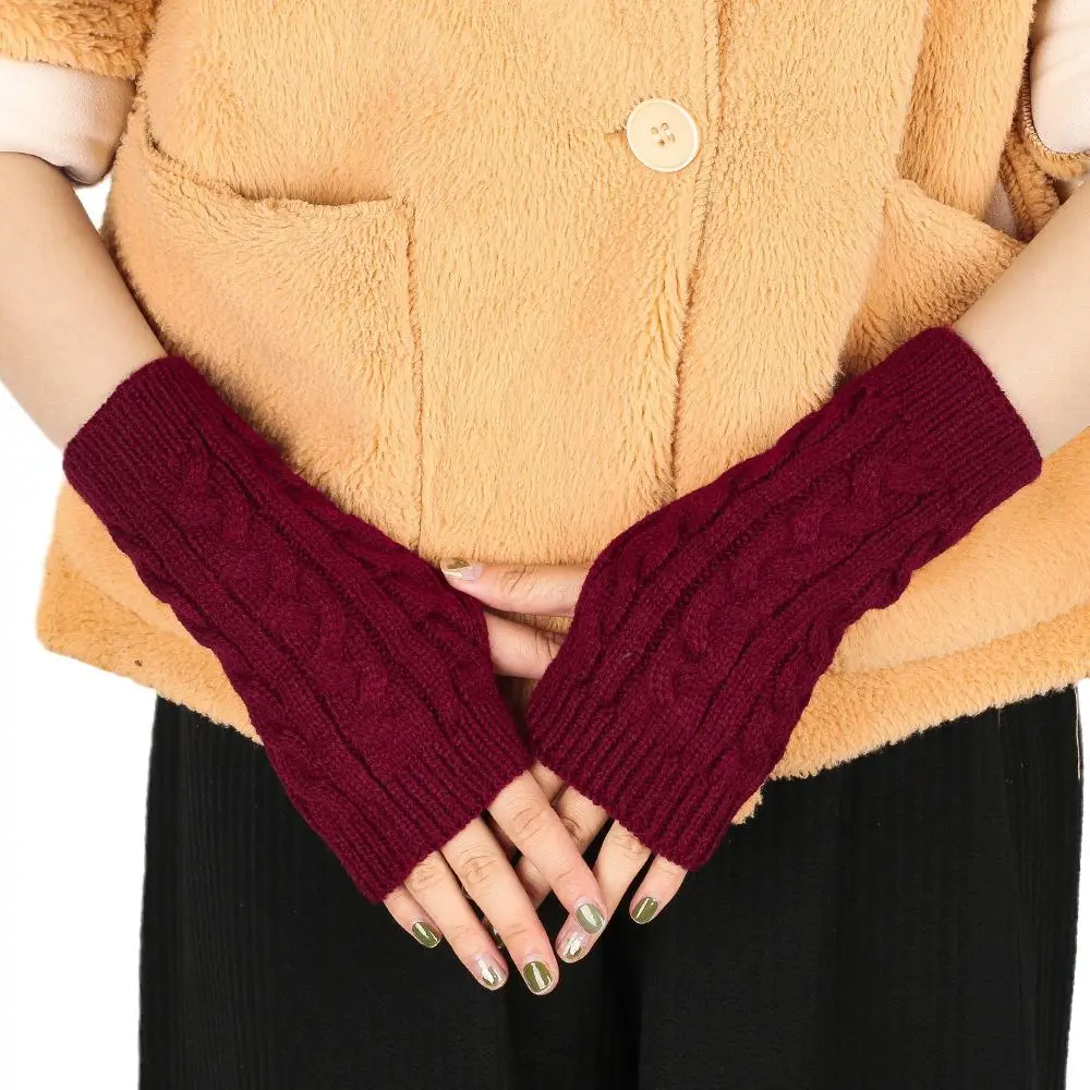 Gants demi-doigts en laine coréenne pour hommes et femmes, mitaines courtes, gants torsadés, chauds, simples, cyclisme en plein air, équitation, hiver