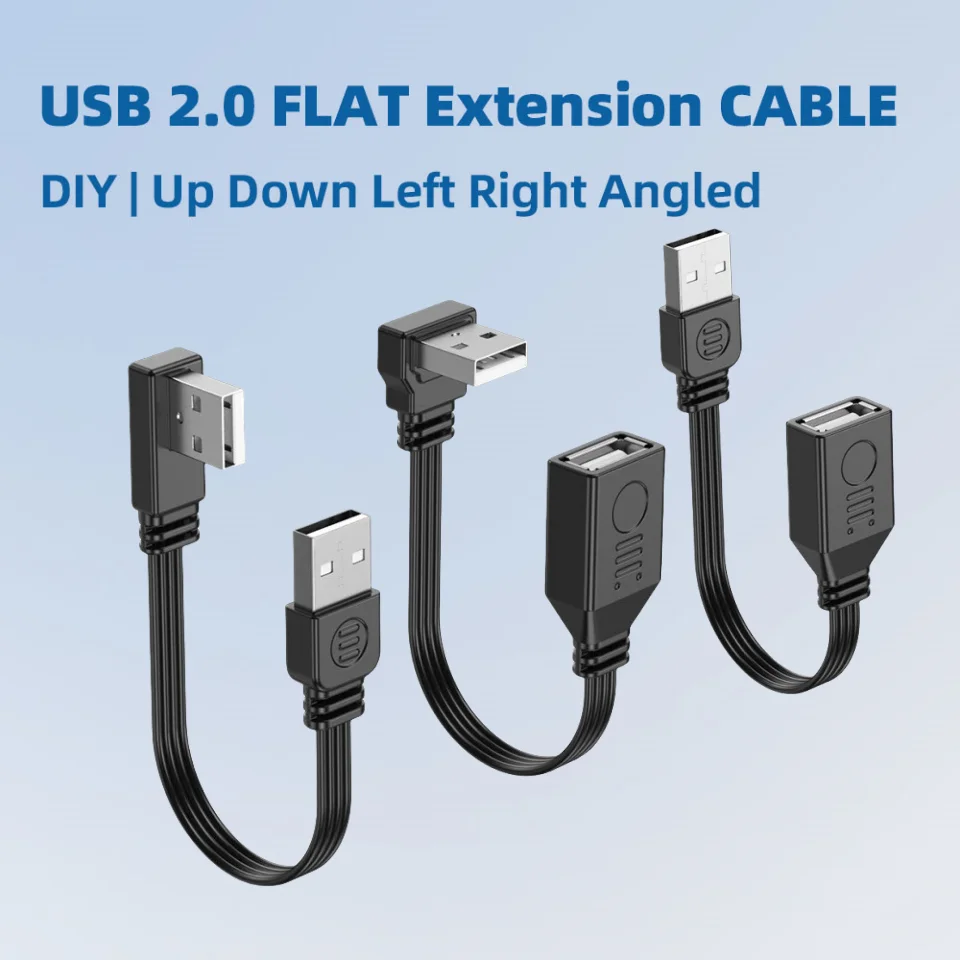

DIY USB 2.0 Male To Female Flat Silicone Soft Cable, Left Right Up Down 90 Degrees Below Usb Type A Charging Extension Cable