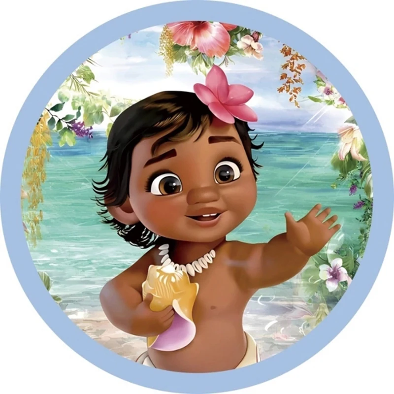 Baby Moana Ocean Round Backdrop 3 Cylinder Covers Background Photography Baby Shower Princess Girl Birthday Party Decoration