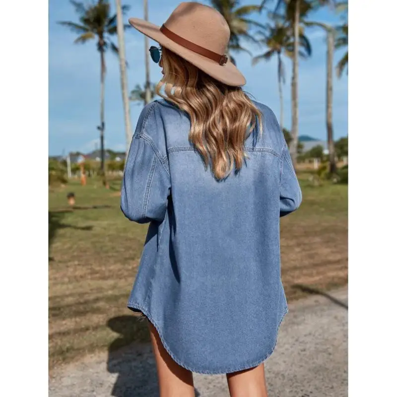 طقم دينم جديد عبر الحدود من قماش الدنيم المترهل irt للنساء Faion ort Sve Fce مبطن بطول الكتف irt #3