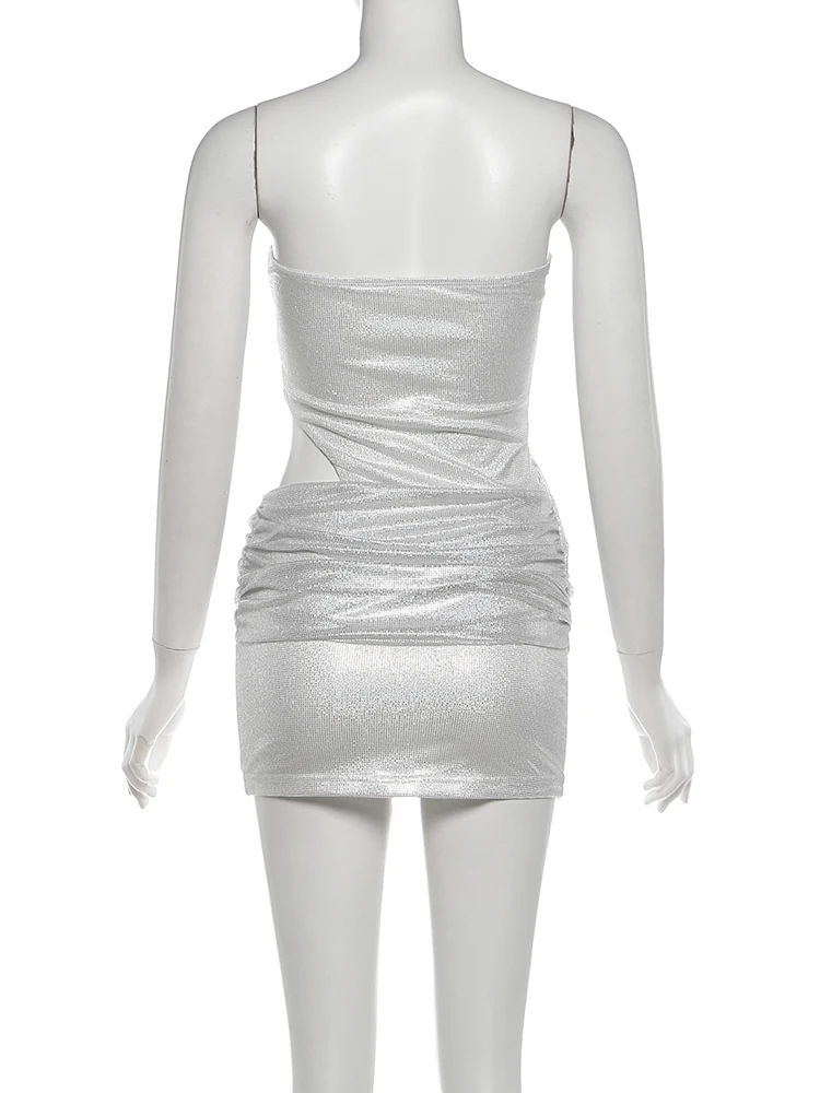 Weird Puss Rückenfreies Minikleid für Damen, Herbst-Trend, Ausgehöhltes Ärmelloses Pailletten-Patchwork-Midnight-Party-Pfirsichfarbenes Hüftbetontes Stretch-Bodycon-Kleid – Detail 6