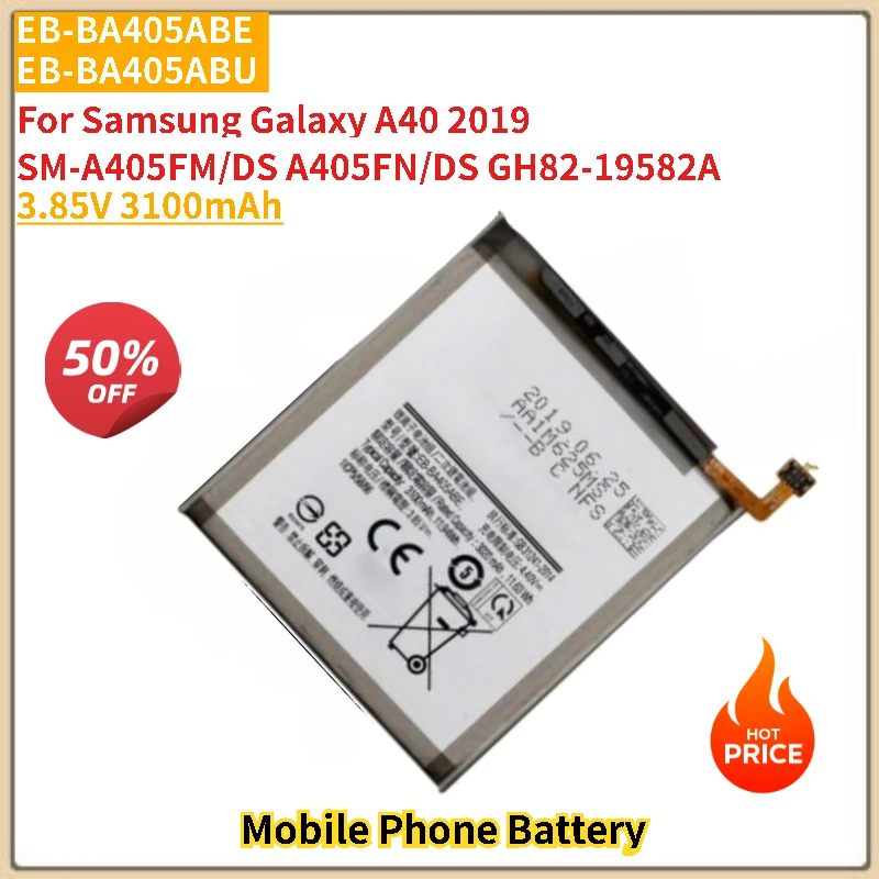 

EB-BA405ABE EB-BA405ABU Battery 3.85V 3100mAh for Samsung Galaxy A40 2019 SM-A405FM/DS A405FN/DS GH82-19582A Mobile Phone