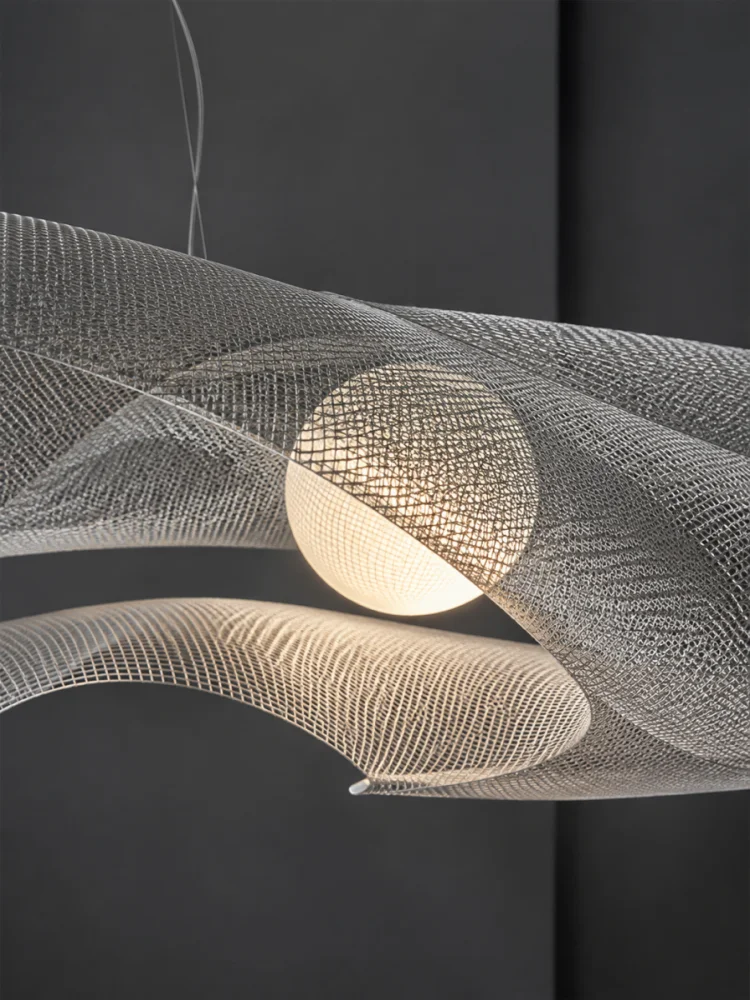 Stylish Double Curve Metal Pendant Lamp Grey Finish for Living Room Centerpiece Home Decor Lighting