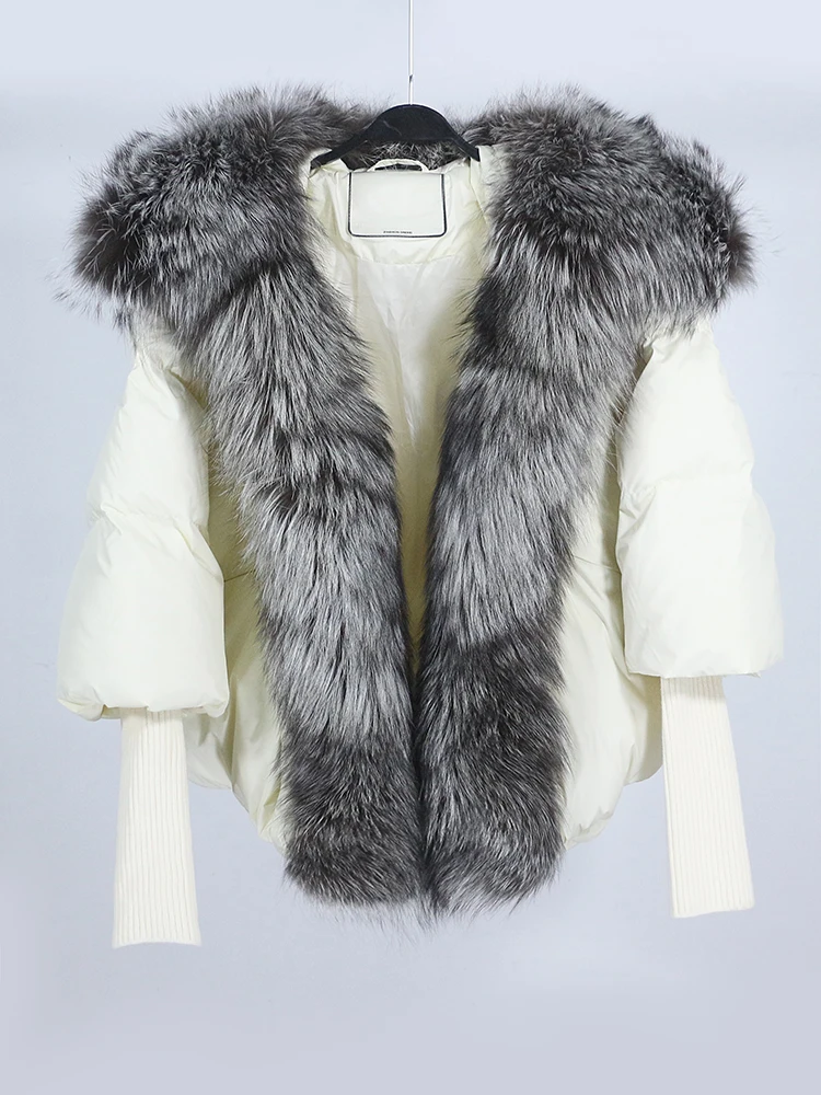 OFTBUY New White Duck Down Jacket Winter Women Warm Loose Coat Natural Real Fox Fur Collar Thick Luxury Outerwear New Fashion