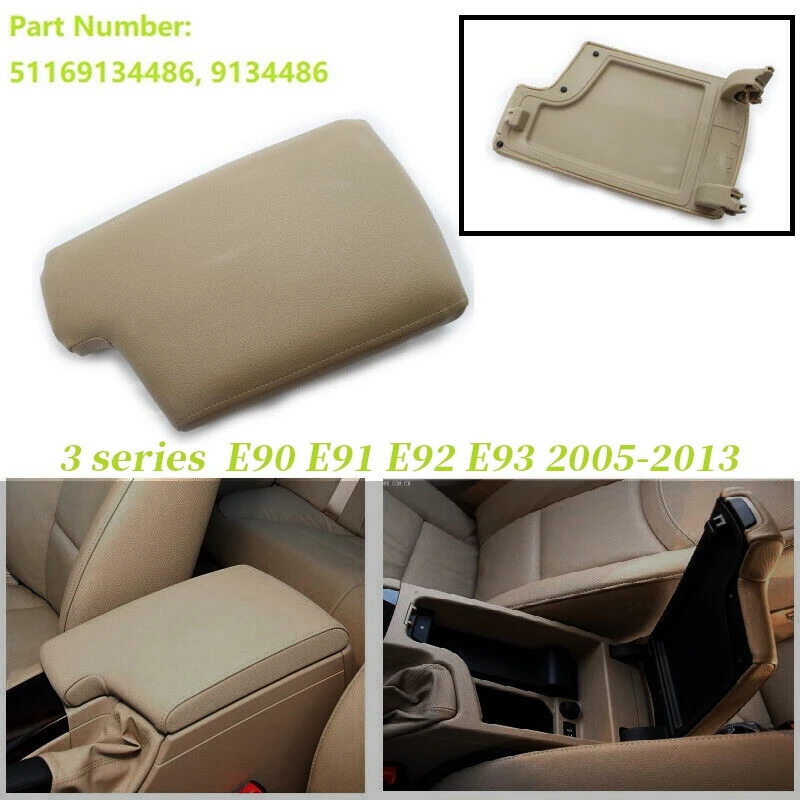 Leather Armrest Center Box Console Lid Cover Fit For-BMW 3 Series E90 E91 E92 E93 2005-2013 Beige