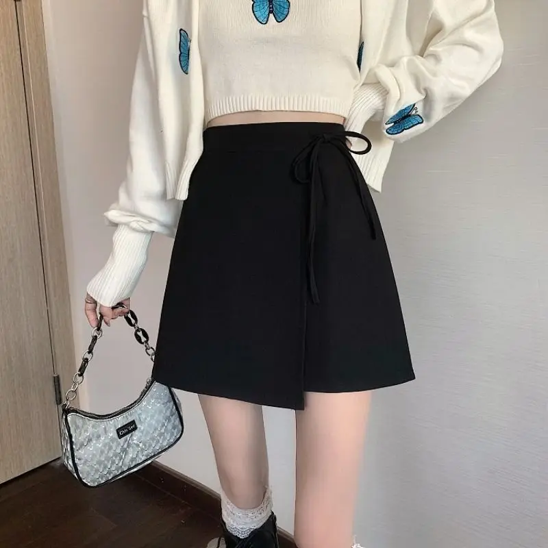 Summer irregular design strap wrapped buttocks high-end and versatile A-line high waist short skirt for women