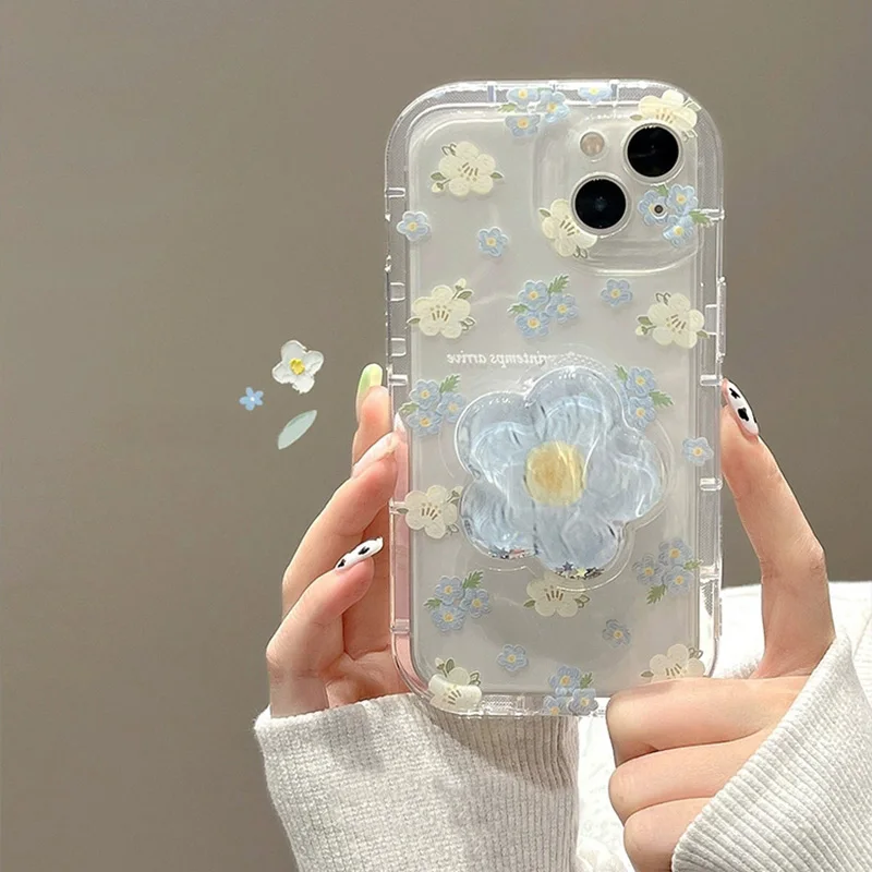 For Samsung A13 A23 A33 A53 A73 A03 A02 A72 A52 A32 A22 A12 A11 A31 A21S A51 M14 M32 M33 M53 Korea Flower Grip Hoder Phone Case