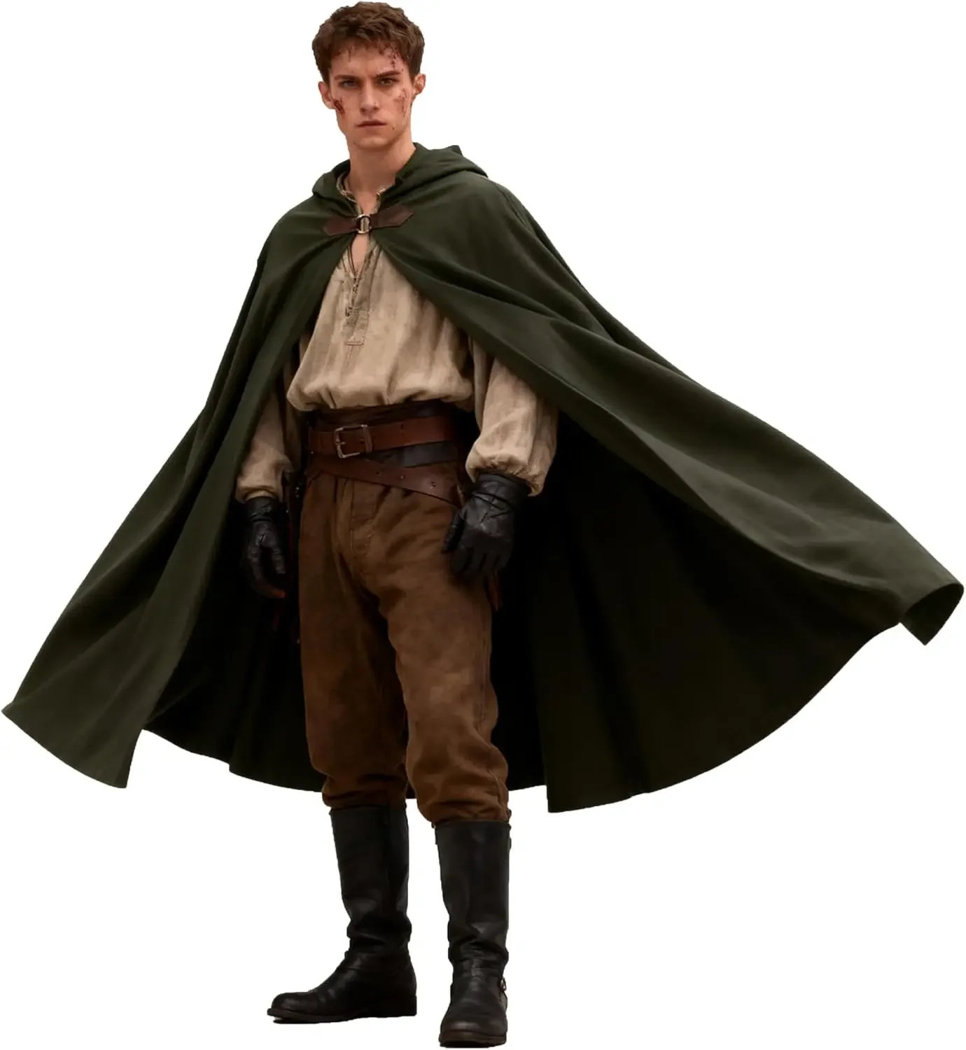 Men's Velvet Cloak with Hood, Renaissance Medieval Hooded Cloak for Women, Halloween Hood Cape with Metal Loop Clasp