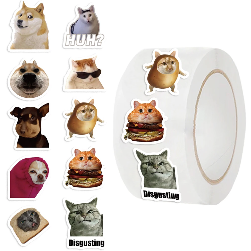 50-500PCS Cute Funny Dogs Cats MEME Stickers Roll Animal Cartoon Decals Toys Sealing Labels Kids Reward Stickers Gifts image 6