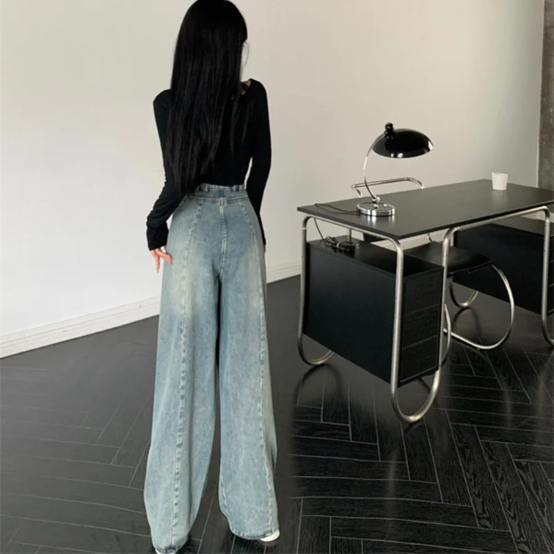 Vintage Y2k High Waisted Baggy Jeans Korean Fashion Casual Draped Denim Cargo Pants All-match Aesthetic Streetwear Long Trousers