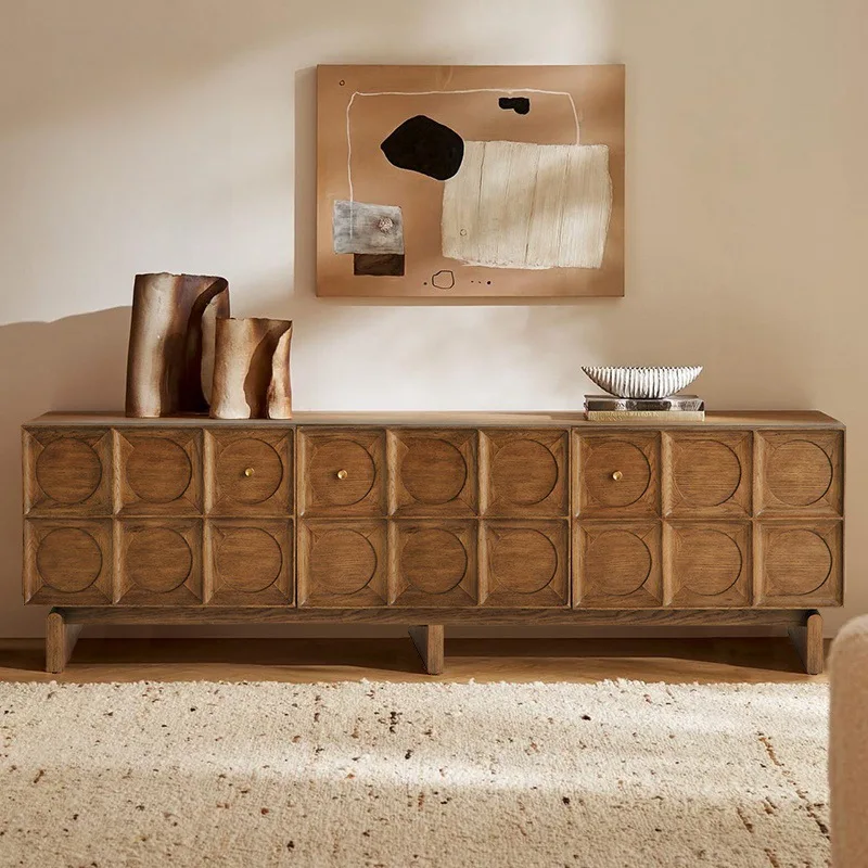 

French retro solid wood dining side cabinet American country old entrance cabinet Small apartment medium and ancient style