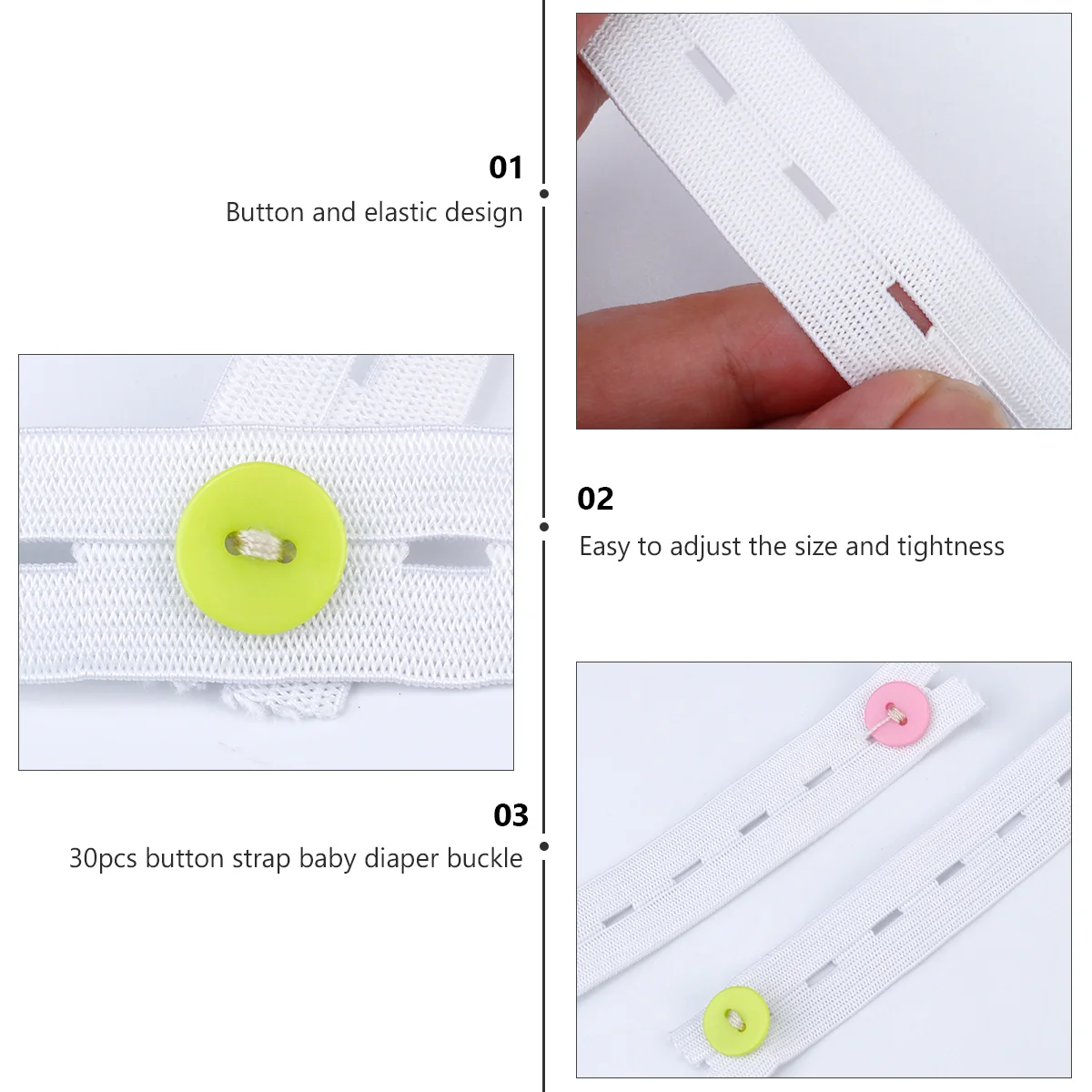 30 Uds. Botón de pañal hebilla de cinturón ajustable pañales de bebé dibujos animados elásticos infantiles