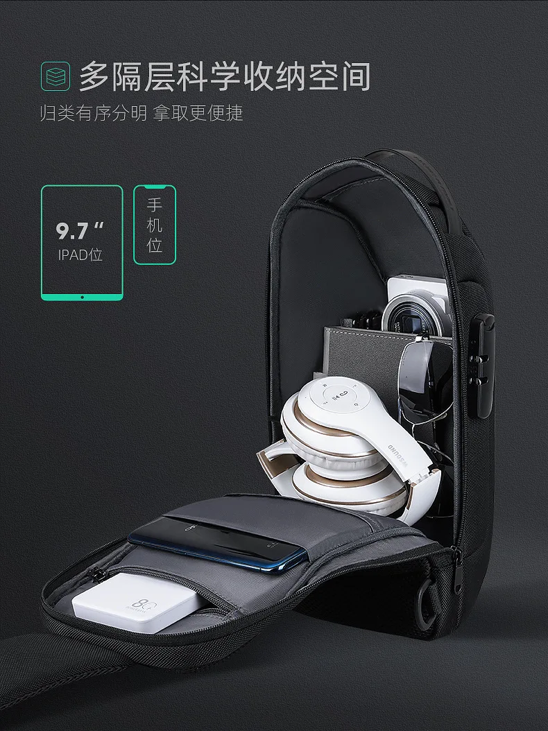 Mark Ryden Chest Bag Anti-thief Men Crossbody Bag Waterproof Shoulder Bags USB Charging Short Trip For Male Travel Pack