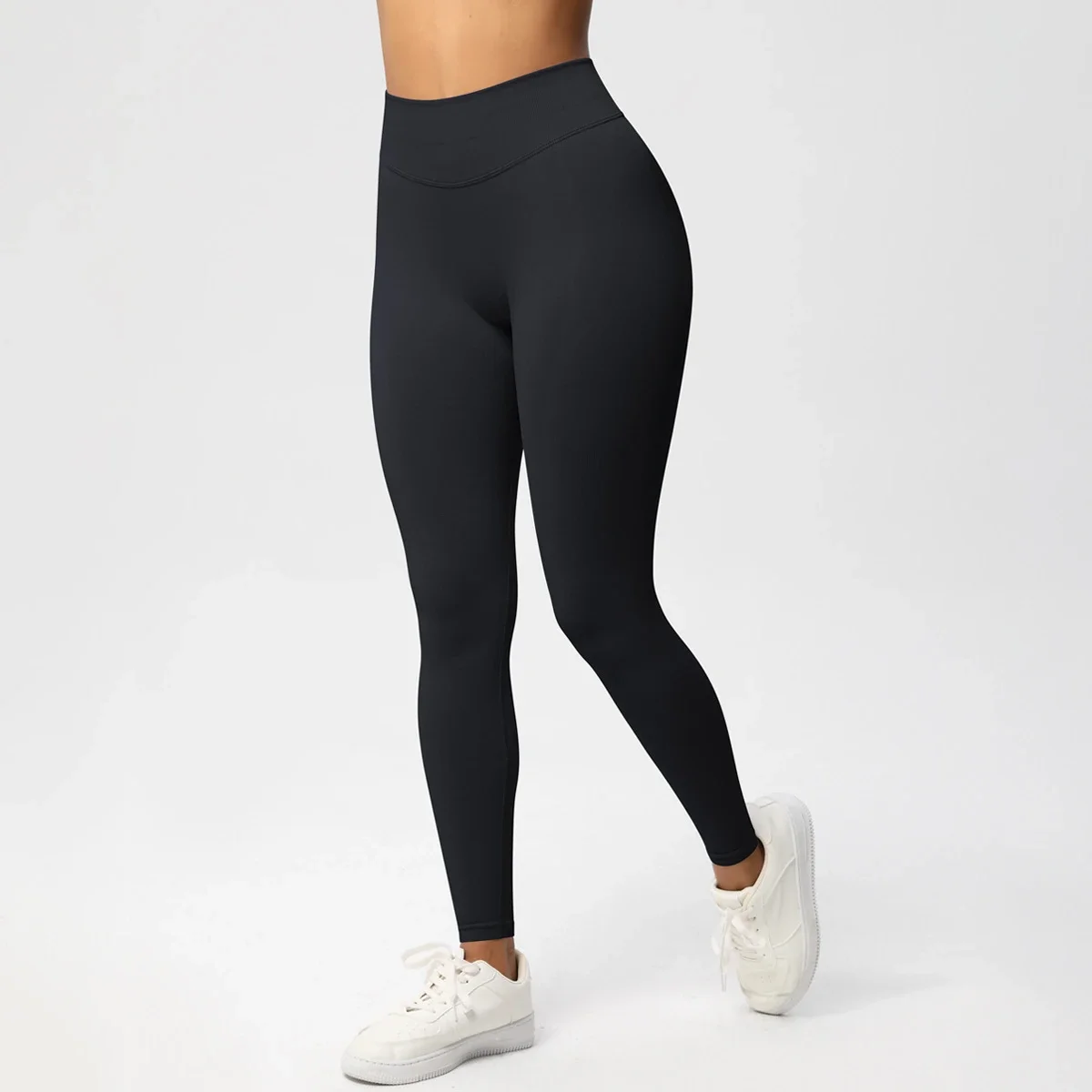 Peach Seamless Solid Color Three-Section High-Waisted Yoga Pants for Women – Ideal for Fitness, Running, and Yoga