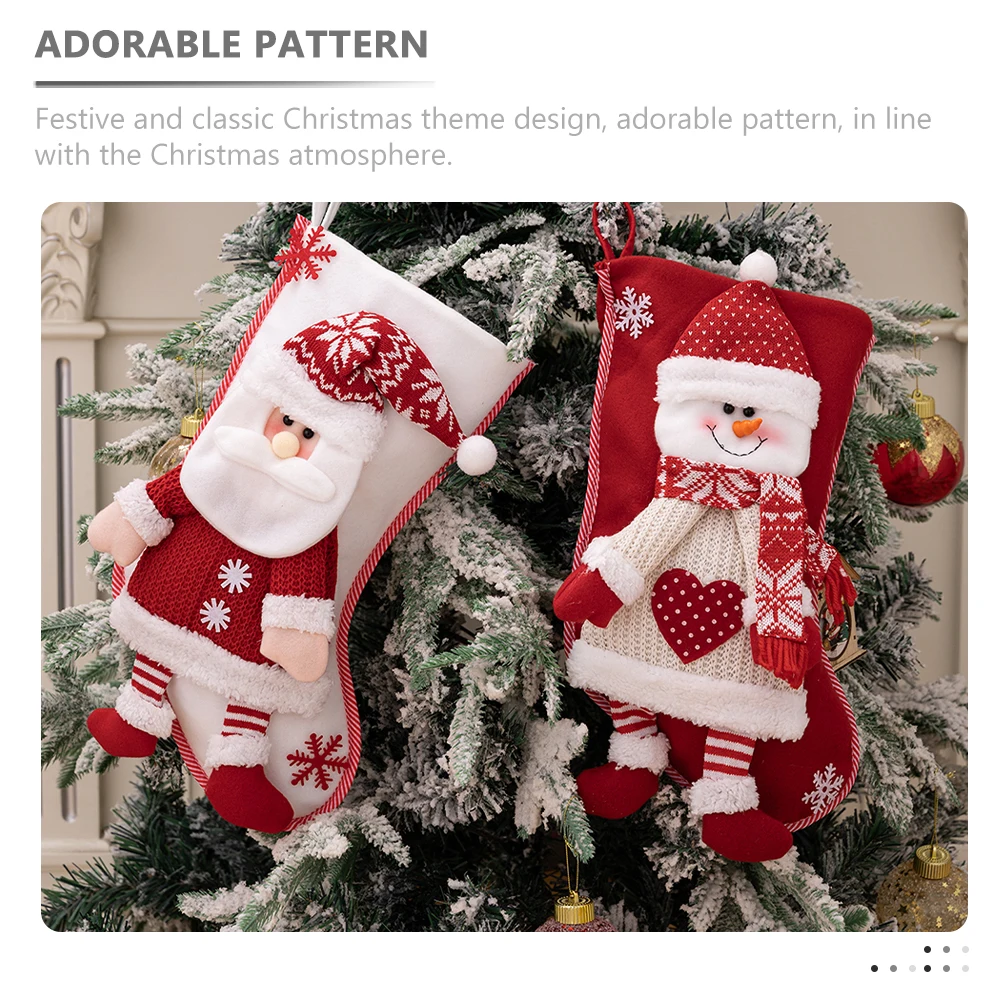 

2Pcs Traditional Christmas Stocking Pouch Xmas Candy Bag for Storage Xmas Tree Hanging Decoration