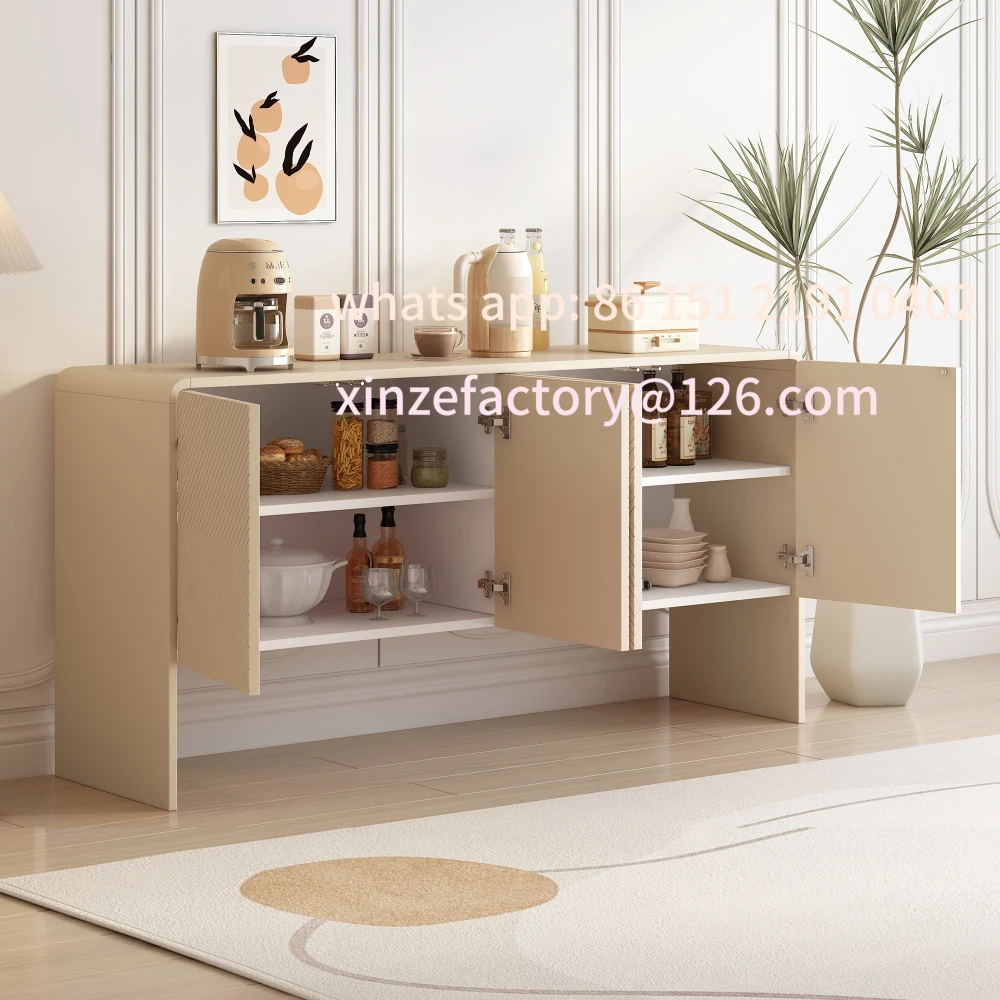 Customizable TREXM Minimalist Style 60"L Large Storage Space Sideboard with 4 Doors and Rebound Device for Living Room (Apricot
