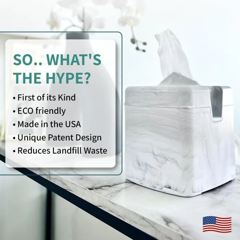 Tissue Caddy Life Hack Toilet Paper Dispenser - Money Saver Alternative to Tissue Box and Holder for Home, Bathroom - White Marble view 4