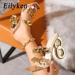 Eilyken New Design CHAIN Slipper Women Summer Design Fretwork Heels Banquet Fashion Open Toe Club Ladies Sandals Shoes