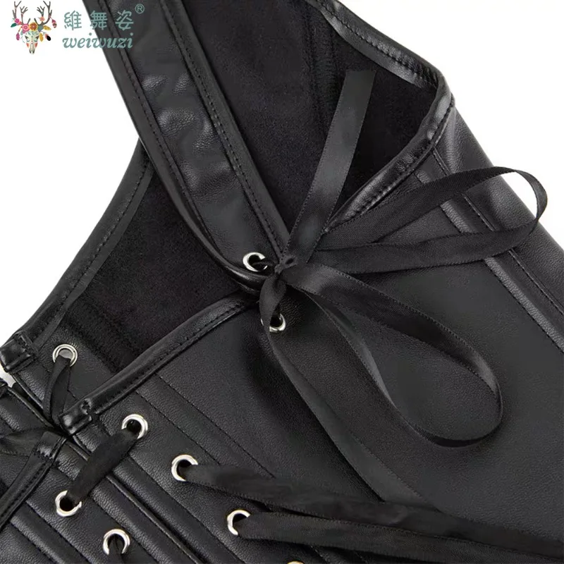 Leather Corset Lace Up Bustiers Vest Slim Body Shaper Outwear Women's Nightclub Overbust Corsetto Party Short Camis Plus Size