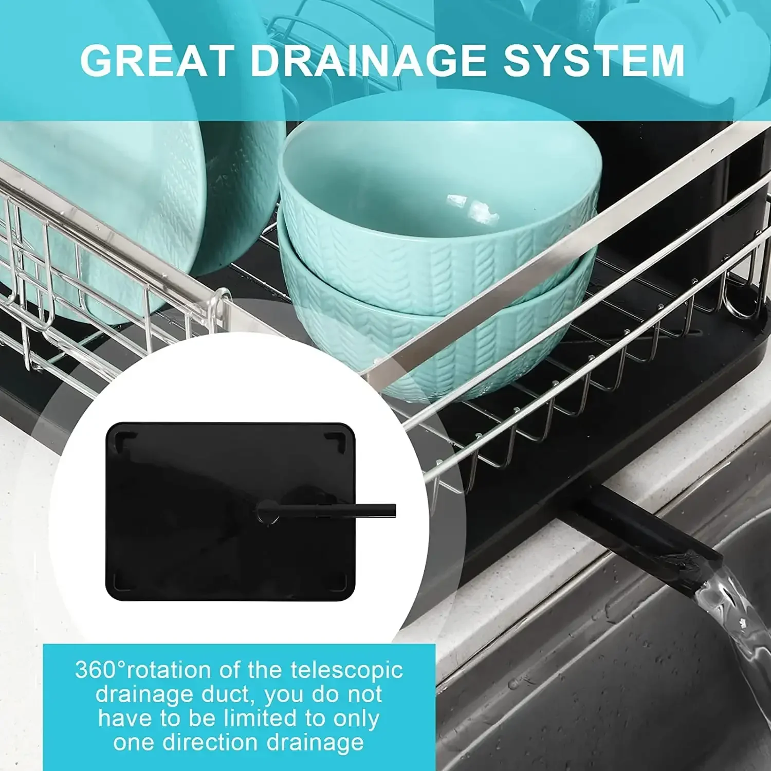 

Countertop dish drain rack, stainless steel dish drain rack with cutlery rack, durable, black