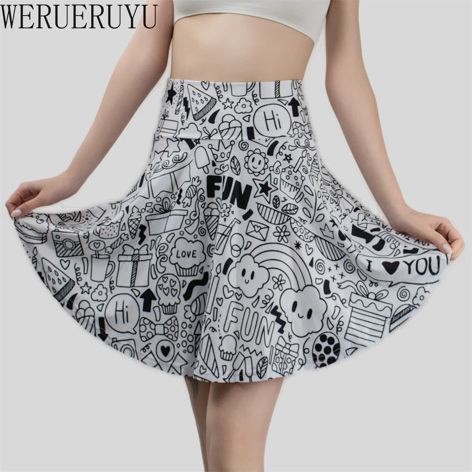 Cartoon Graffiti Print Skirts for Women Y2k Clothing Korean Fashion High Waist Summer Streetwear A-line Womens Mini Short Skirt