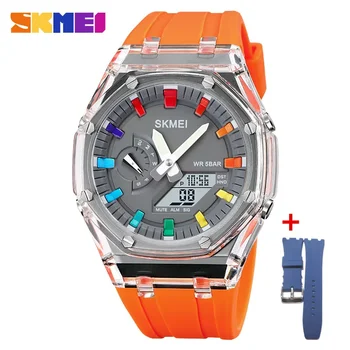 SKMEI waterproof men watch countdown stopwatch Led light electronic movement wristwatch 5 alarm clock 2 time 2100 digital watches