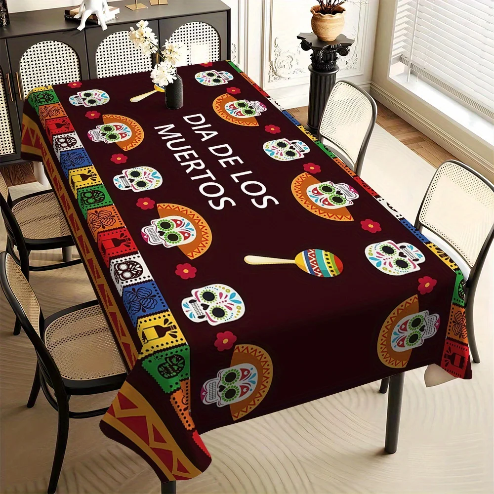 Mexican Skull Dia De Los Muertos Waterproof Tablecloths for Table Decor Mexico Day of The Dead Table Cloth Kitchen Party Decor